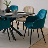 Scaun living/dining, verde inchis, tapiserie catifea, cadru metalic, Linea HARO